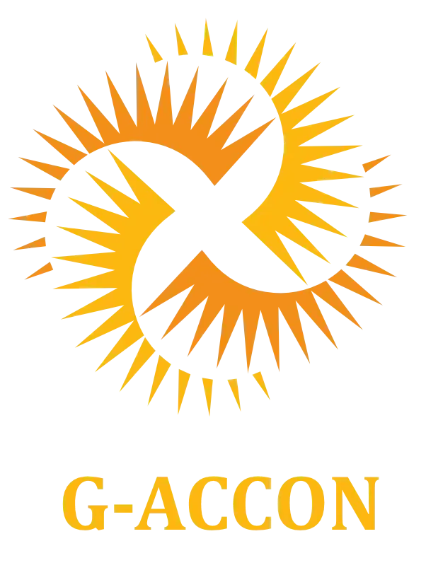 A logo for g-accon with a sun in the center