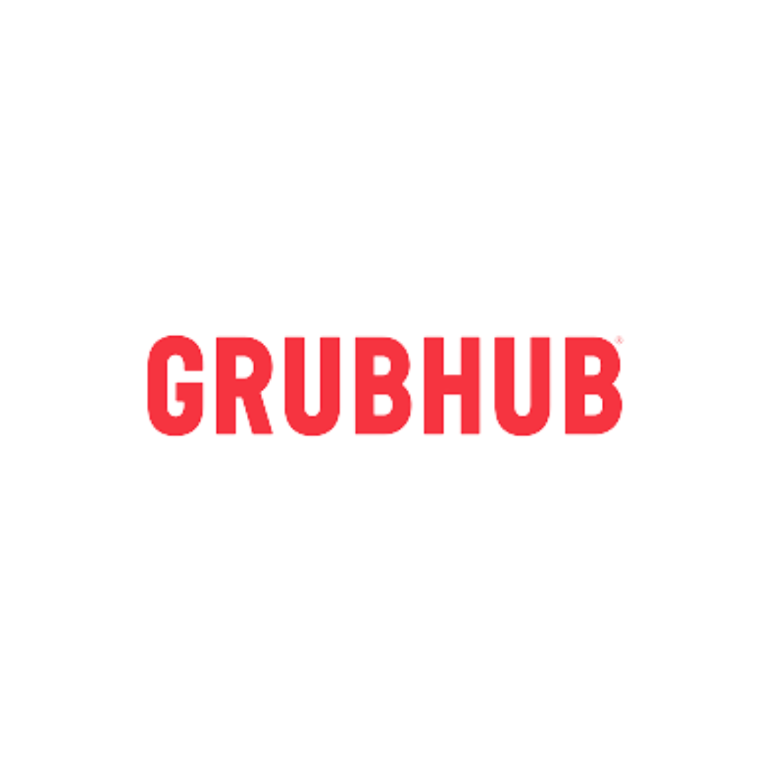 The logo for grubhub is red on a white background.