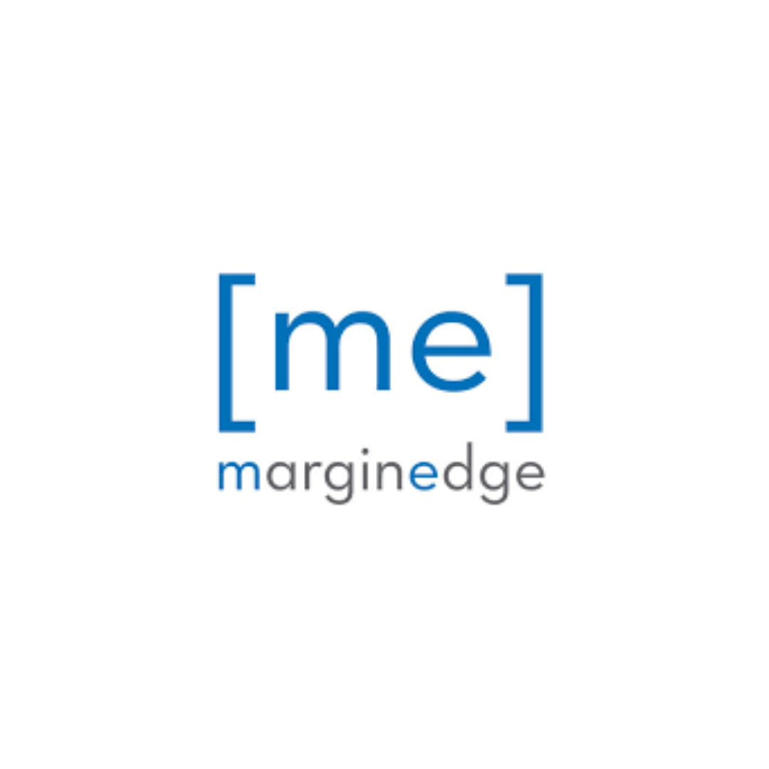 A blue logo for me marginedge on a white background