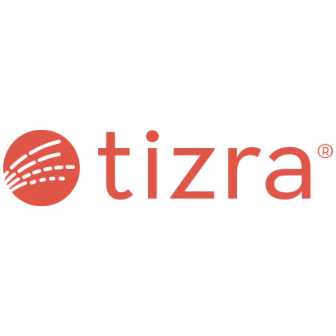 a red tizra logo on a white background