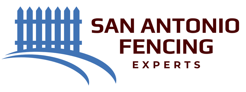 San Antonio Fencing Experts logo with blue fence graphic and maroon text