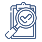 A clipboard with a magnifying glass and a check mark on it.