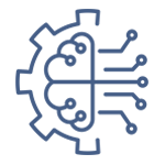 A line drawing of a gear with a brain inside of it.