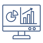 A computer monitor with a graph and pie chart on it.