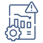 A line icon of a gear and a warning sign.