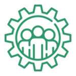 Un grupo de personas está sentada dentro de un engranaje.