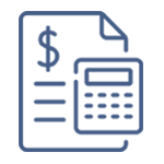 Un ícono de papel con un signo de dólar y una calculadora.
