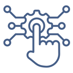 A hand is pressing a button with a gear in the background.