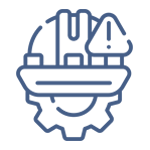 A line drawing of a gear with a warning sign on it.