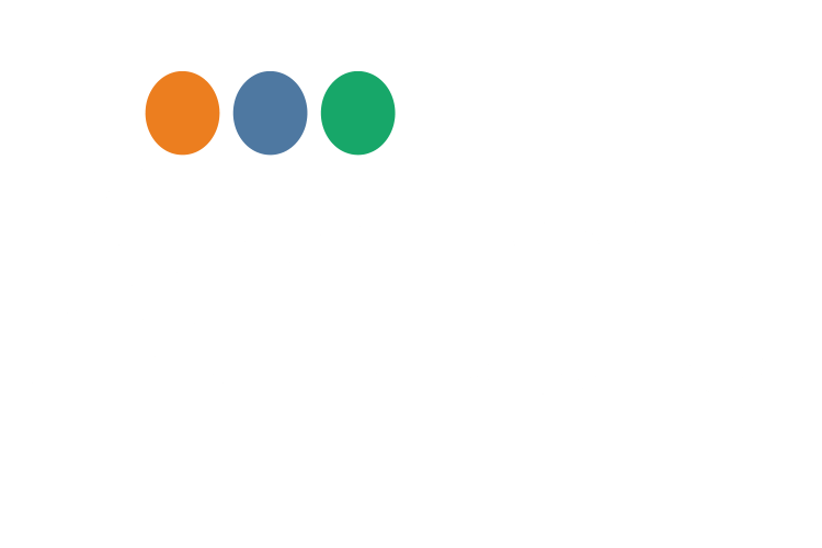 Tres círculos de diferentes colores están sobre un fondo blanco.