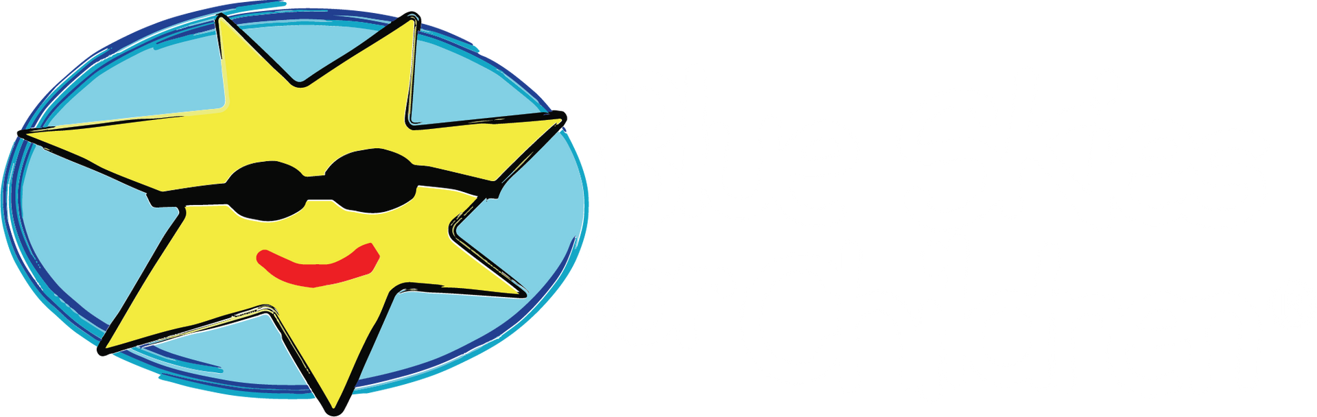 Logo for Blue Skies for Children, featuring a yellow star with sunglasses in a blue oval, and black text.