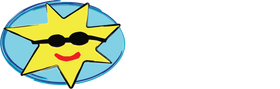 Logo for Blue Skies for Children, featuring a yellow star with sunglasses in a blue oval, and black text.
