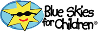 Logo for Blue Skies for Children, featuring a yellow star with sunglasses in a blue oval, and black text.