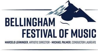 Logo for Bellingham Festival of Music, with a mountain graphic and the text