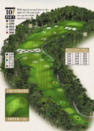 A map of a golf course with the number 10 on it