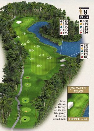 A map of a golf course with the number 8 on it