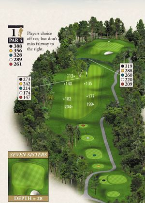 A map of a golf course with the number 1 on it