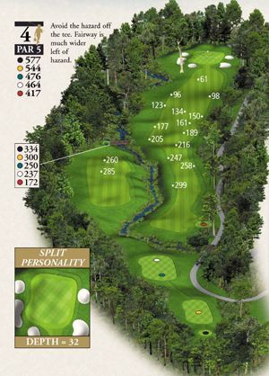 A map of a golf course with the number 4 on it