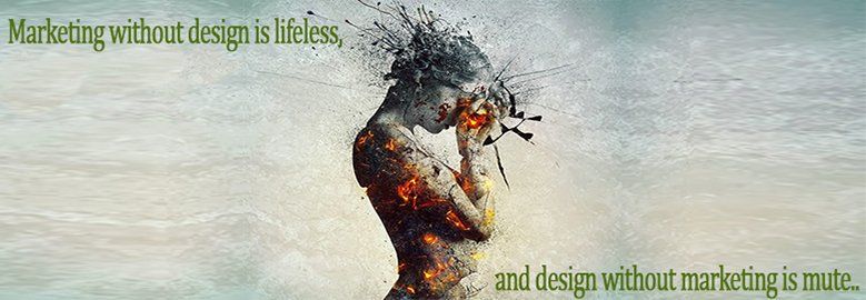 A picture of a woman with the words marketing without design is lifeless and design without marketing is mute