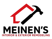 MEINEN'S Interior & Exterior Remodeling logo with a red house roof and black hammer