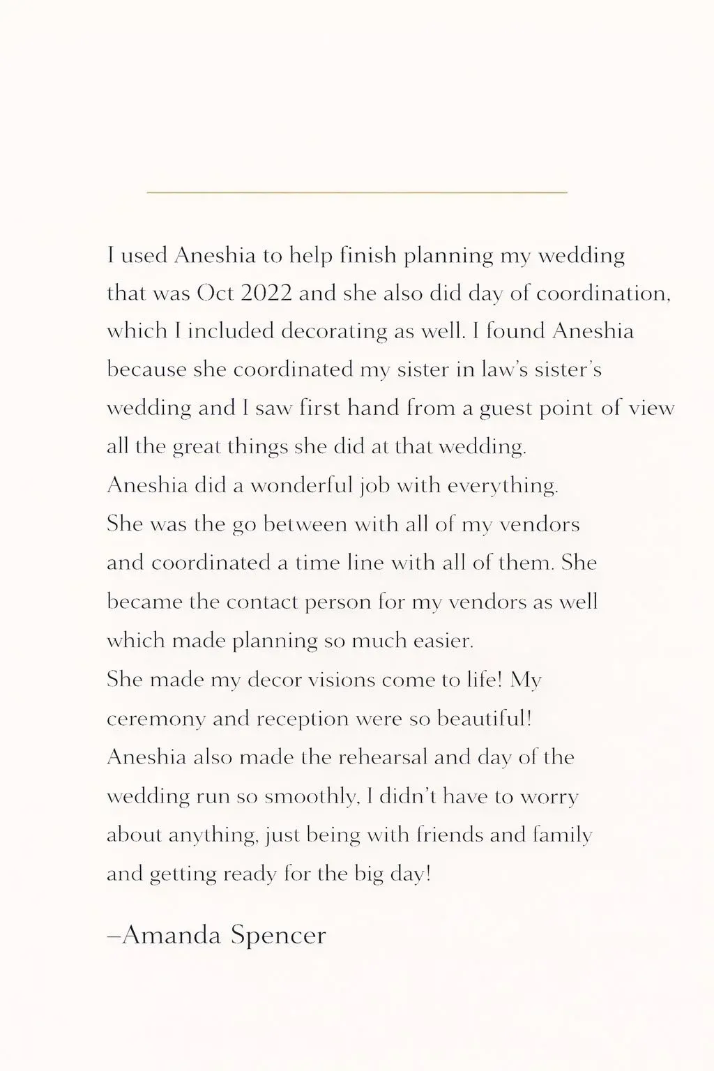Bride's Review of Goforth & Be Married Events LLC of Day of Coordination at Valley Park Conference Center