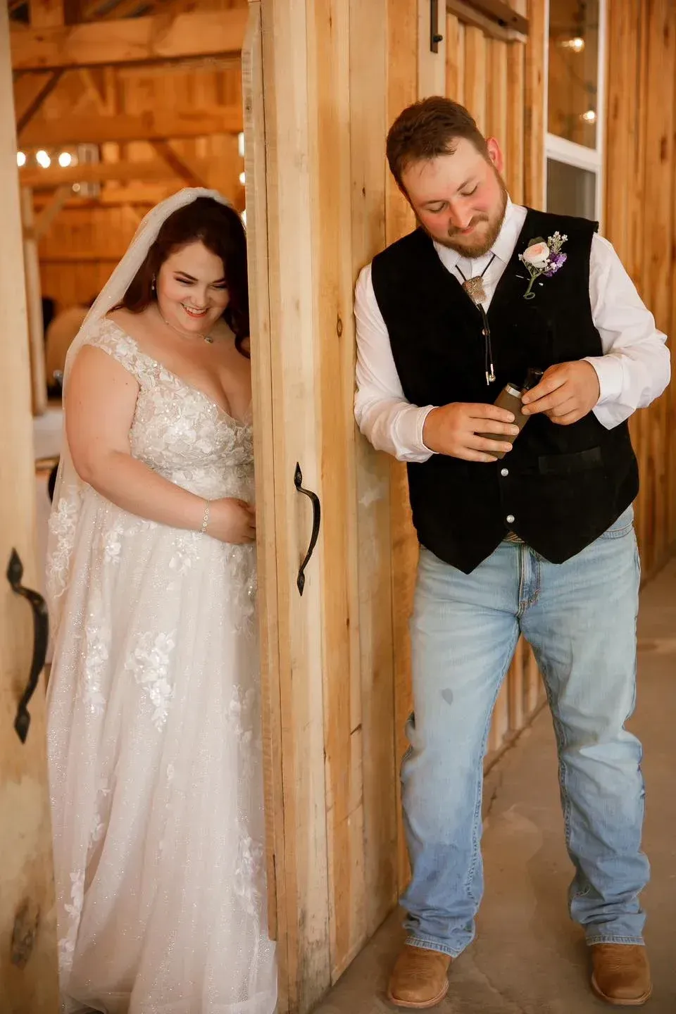 Bride and Groom reading vows at the Kairos Event Center in Glen Lynn Va