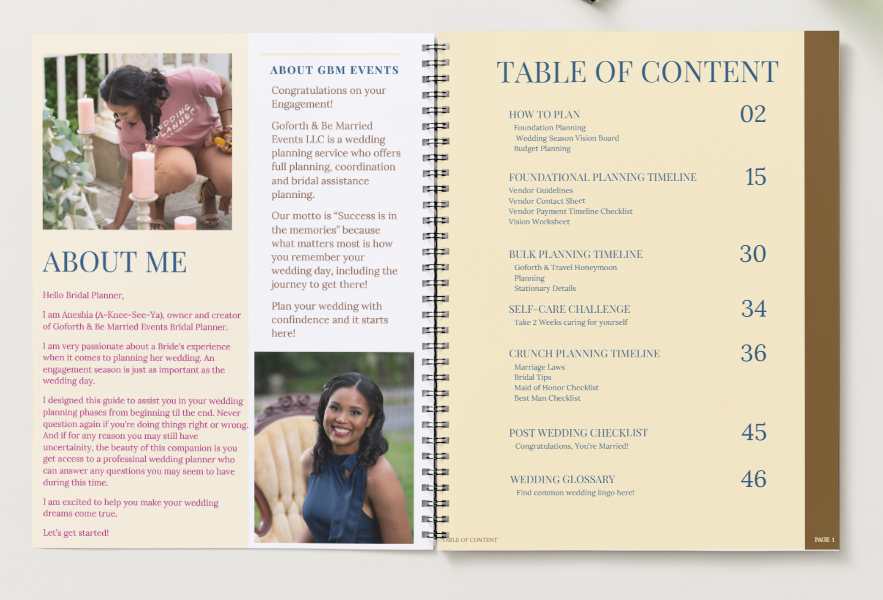 Wedding Planning Book Table of Contents