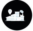 Factory icon with location pin.