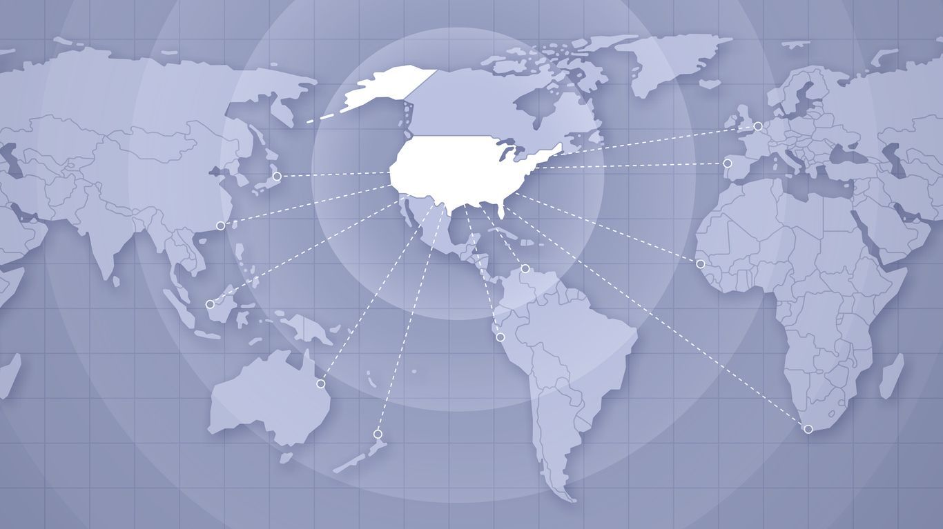 World map highlighting North America, connected with lines.