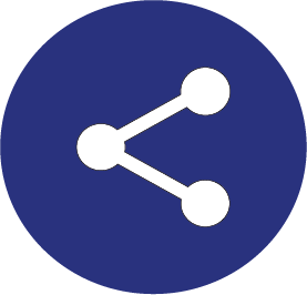 White share icon on a dark blue circle.