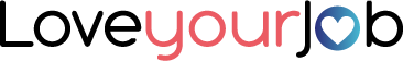 LoveYourJob logo in black, red, and blue with a heart in the word 