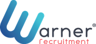 Warner Recruitment logo with blue stylized “W” and gray-red text