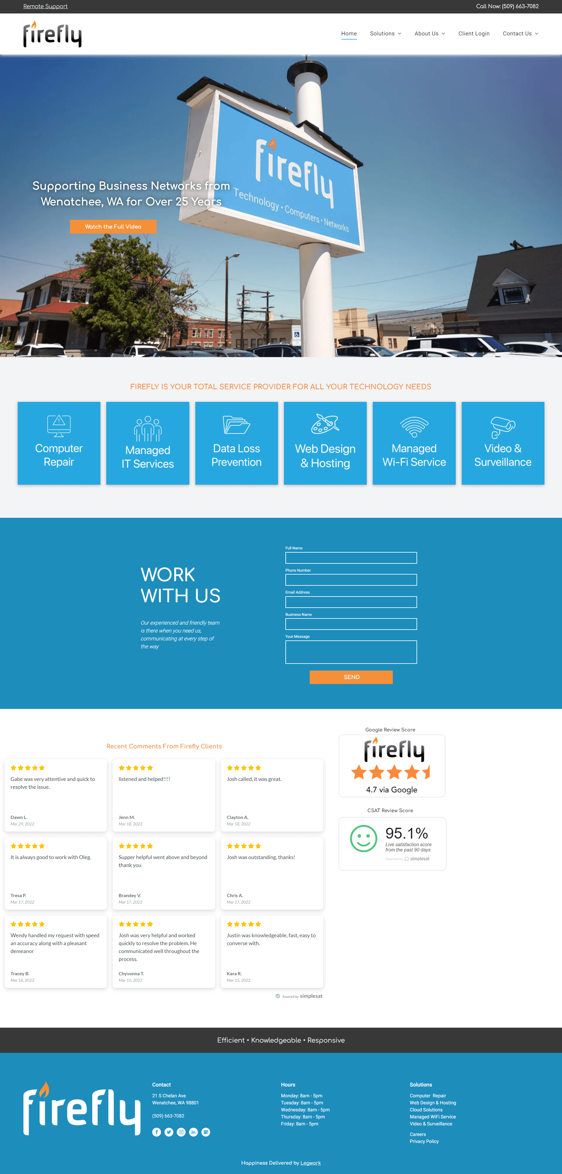 Image of a homepage for a IT services company called Think Firefly.