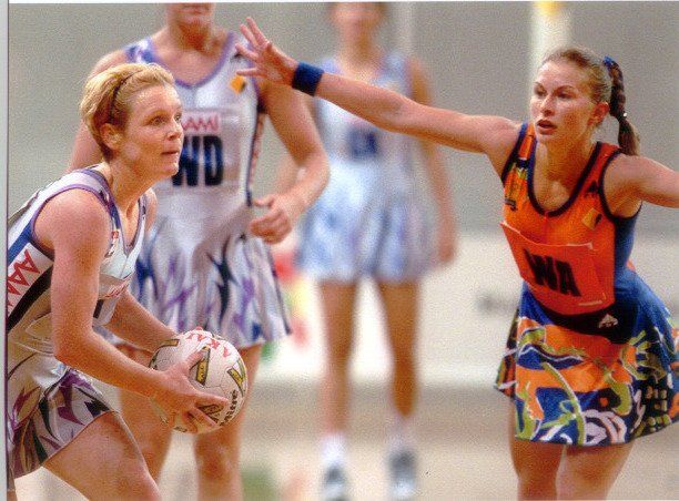 Danni Smith from Melbourne Kestrels defends Rebecca Sanders from Adelaide Thunderbirds in 2001 Commonwealth Bank Trophy match Danni Smith from Melbourne Kestrels defends Rebecca Sanders from Adelaide Thunderbirds in 2001 Commonwealth Bank Trophy match
