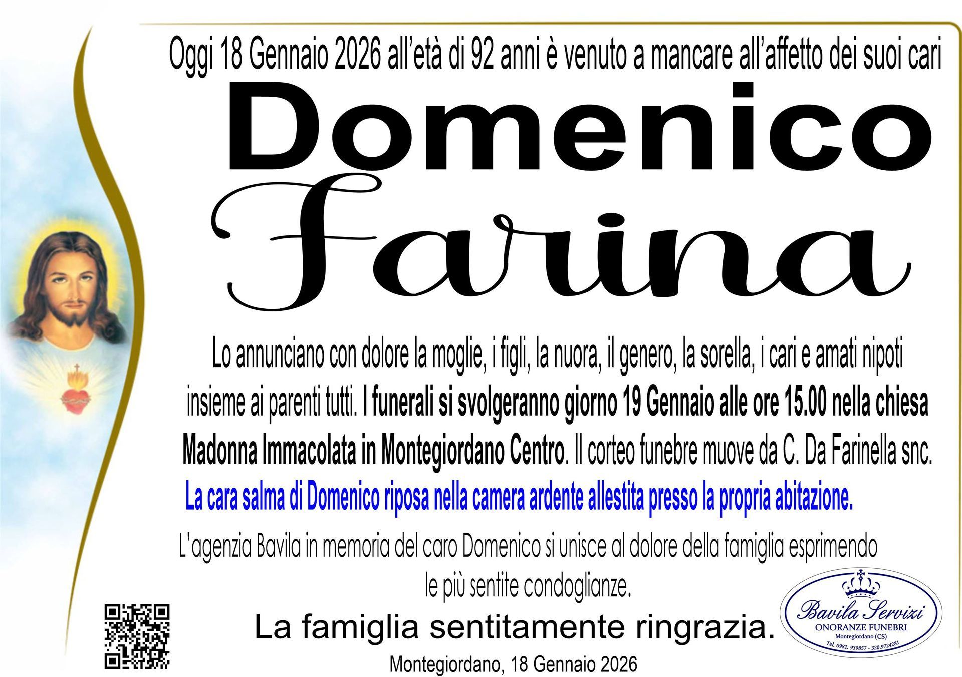 necrologio Domenico Farina