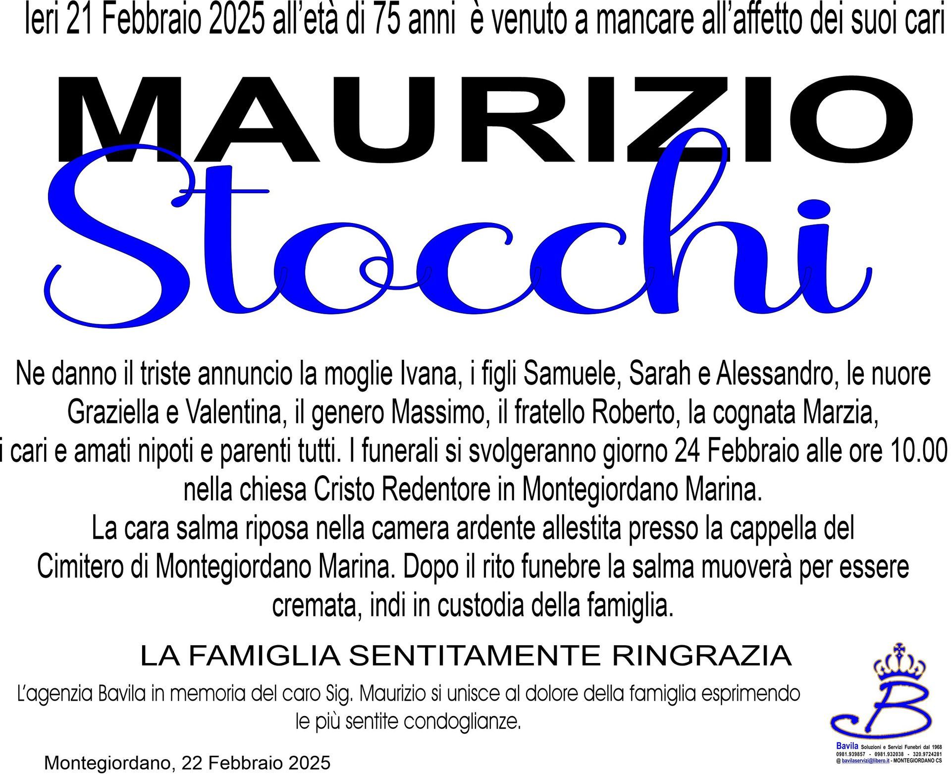 necrologio Maurizio Stocchi