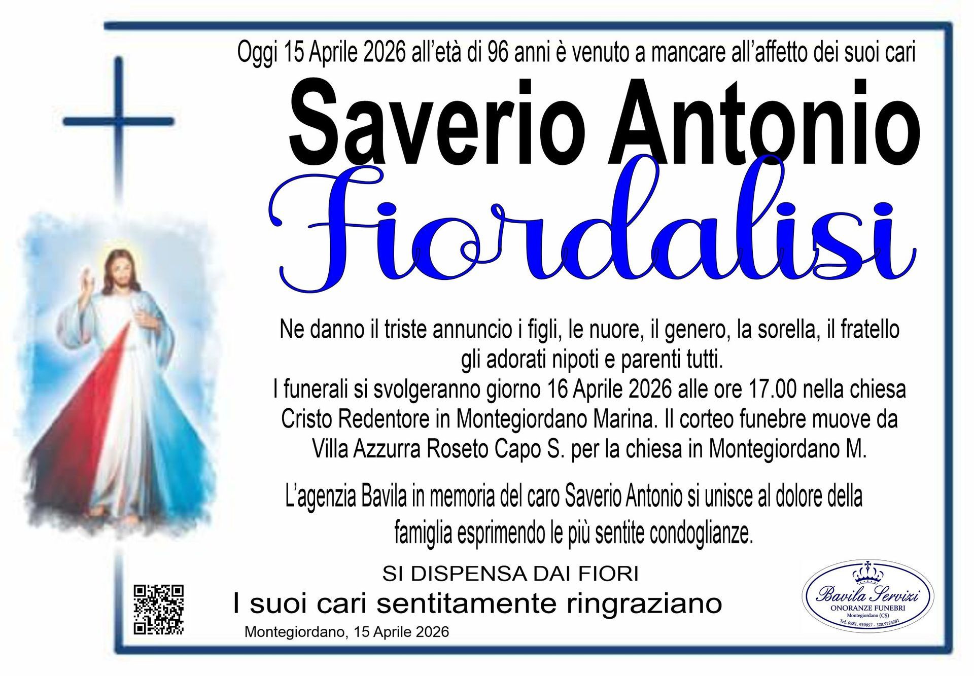 necrologio Saverio Antonio Fiordalisi