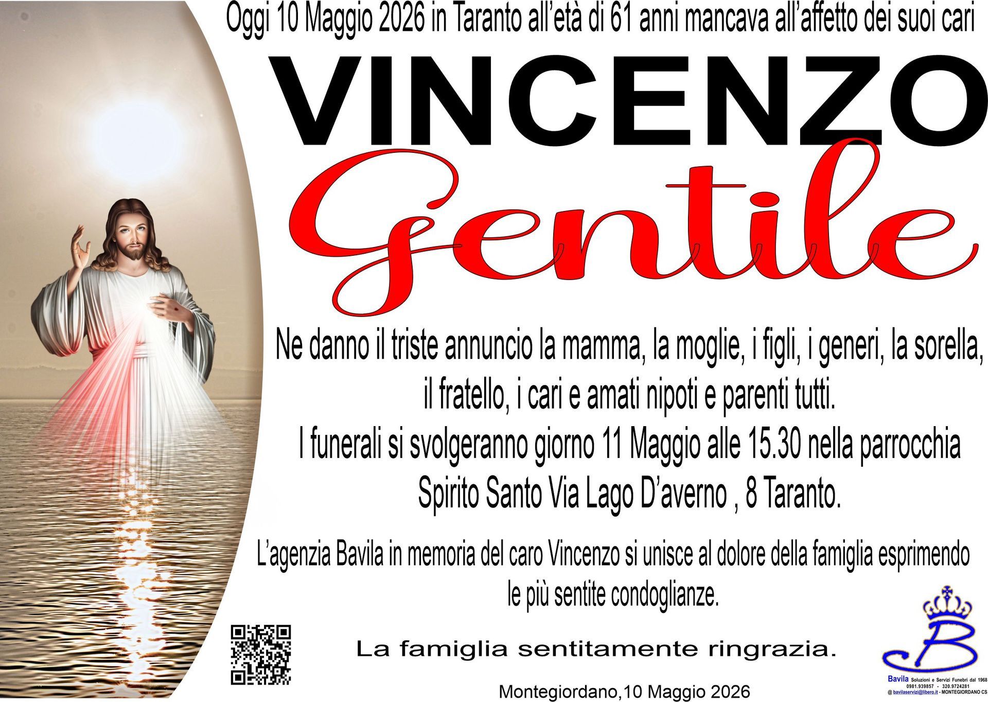 necrologio Vincenzo Gentile