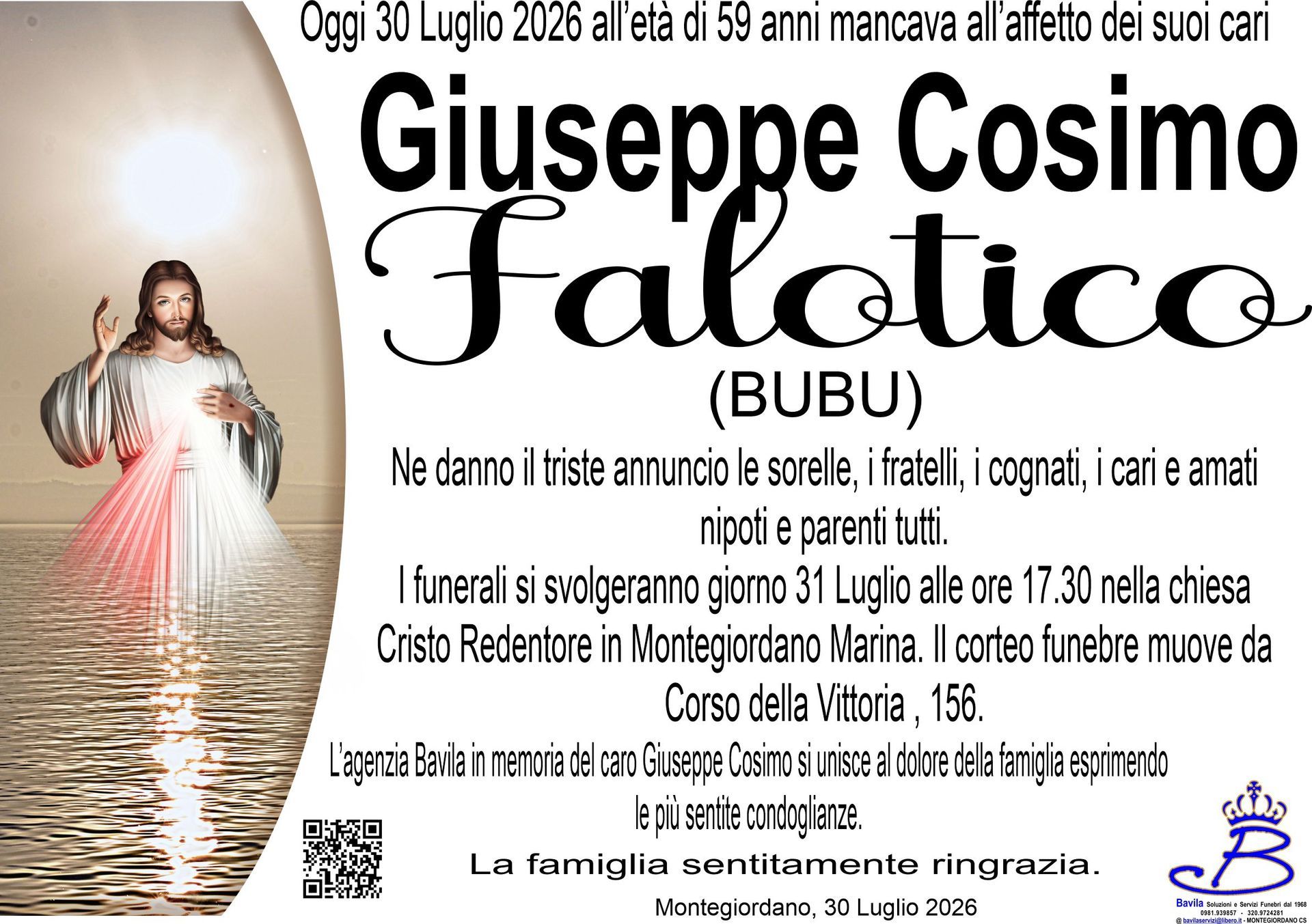 necrologio Giuseppe Cosimo Falotico detto Bubu