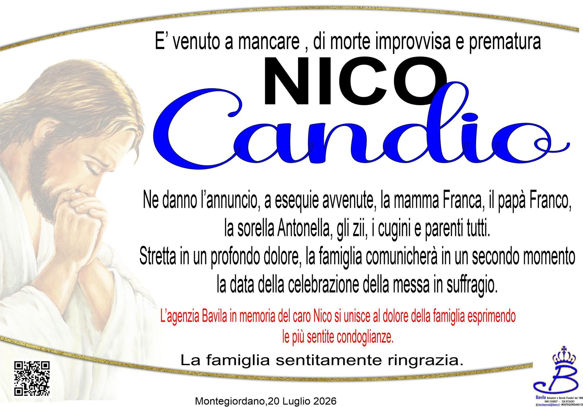 necrologio Nico Candio