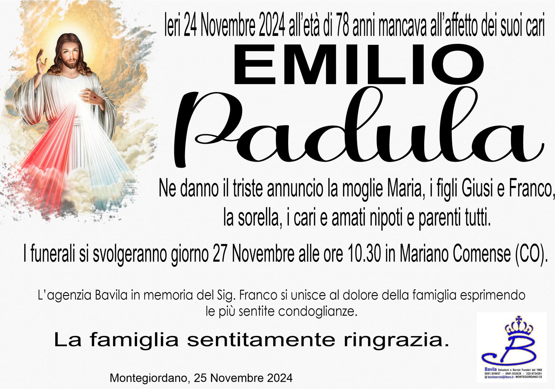 necrologio Emilio Padula