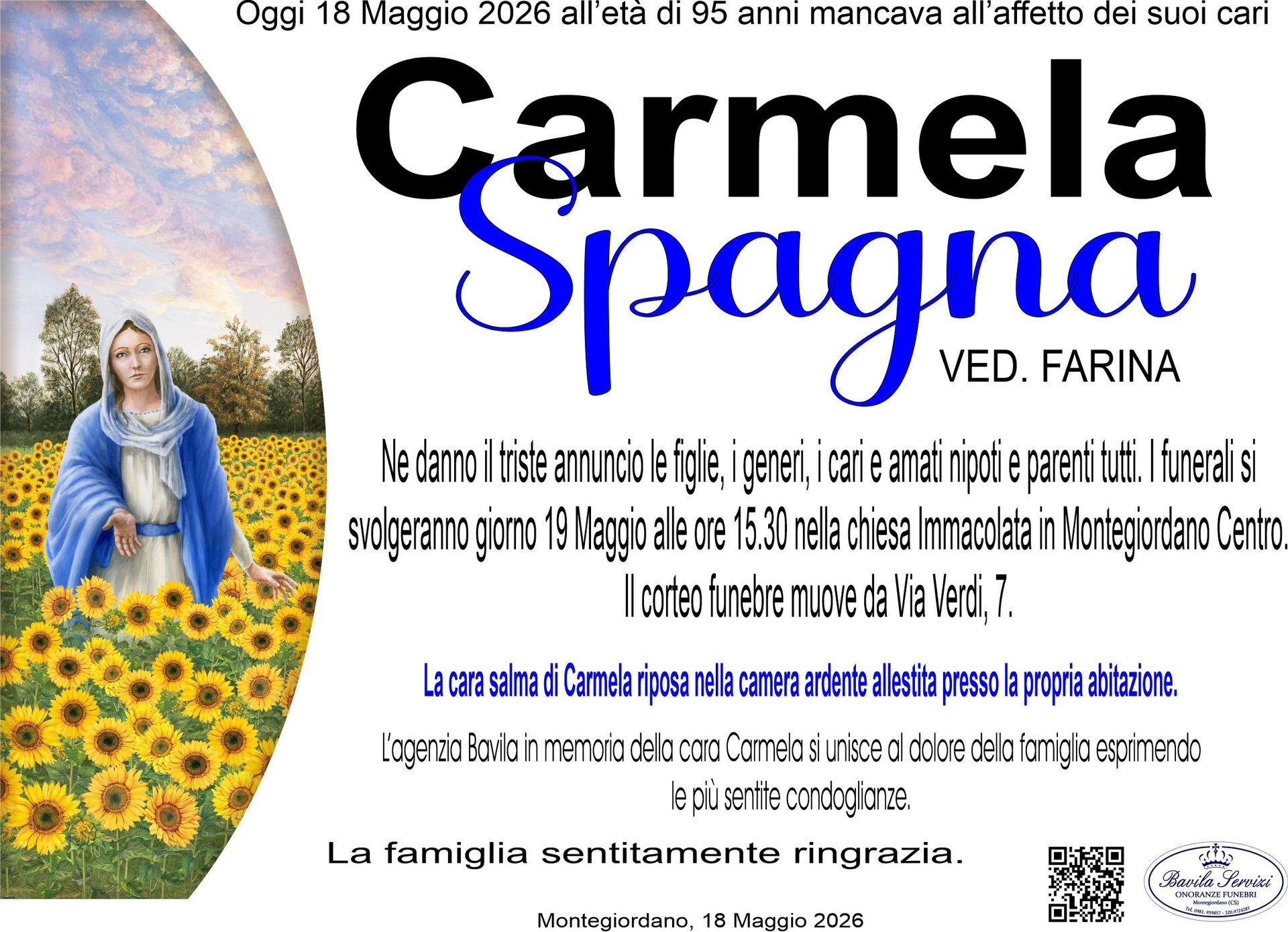 necrologio Carmela Spagna