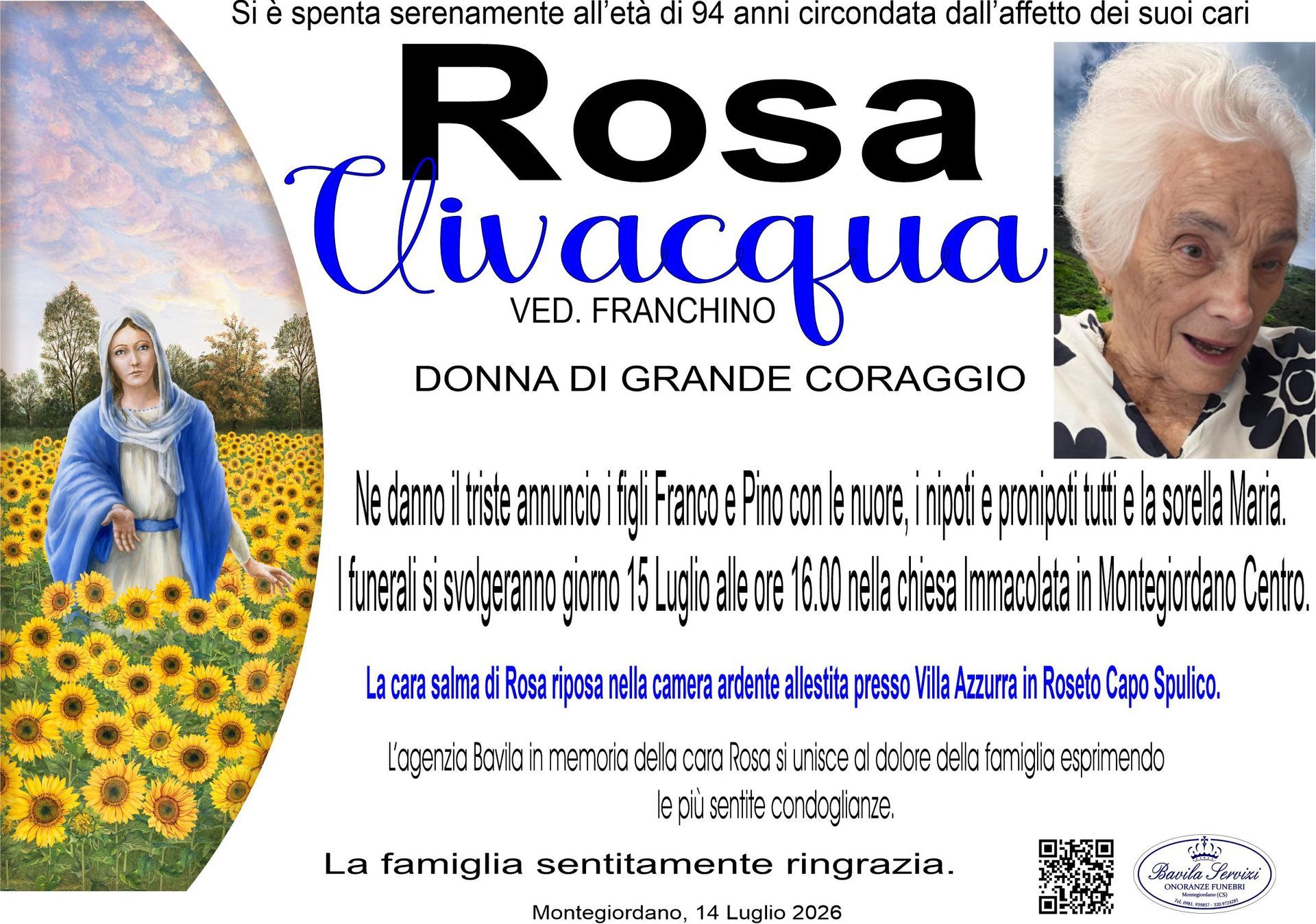 necrologio Rosa Vivacqua    Ved. Franchino