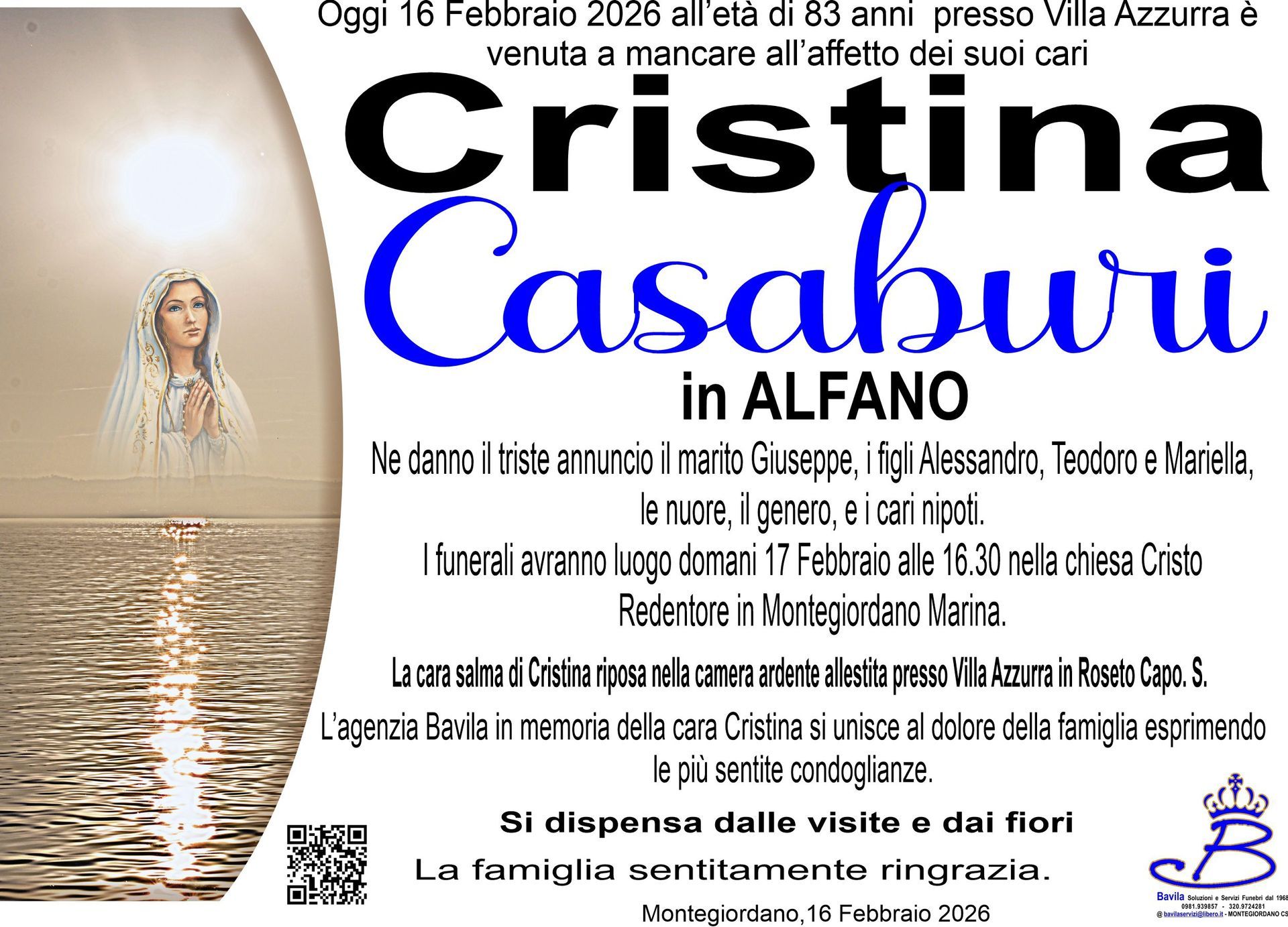 necrologio Maria Giampietro in Pitrelli