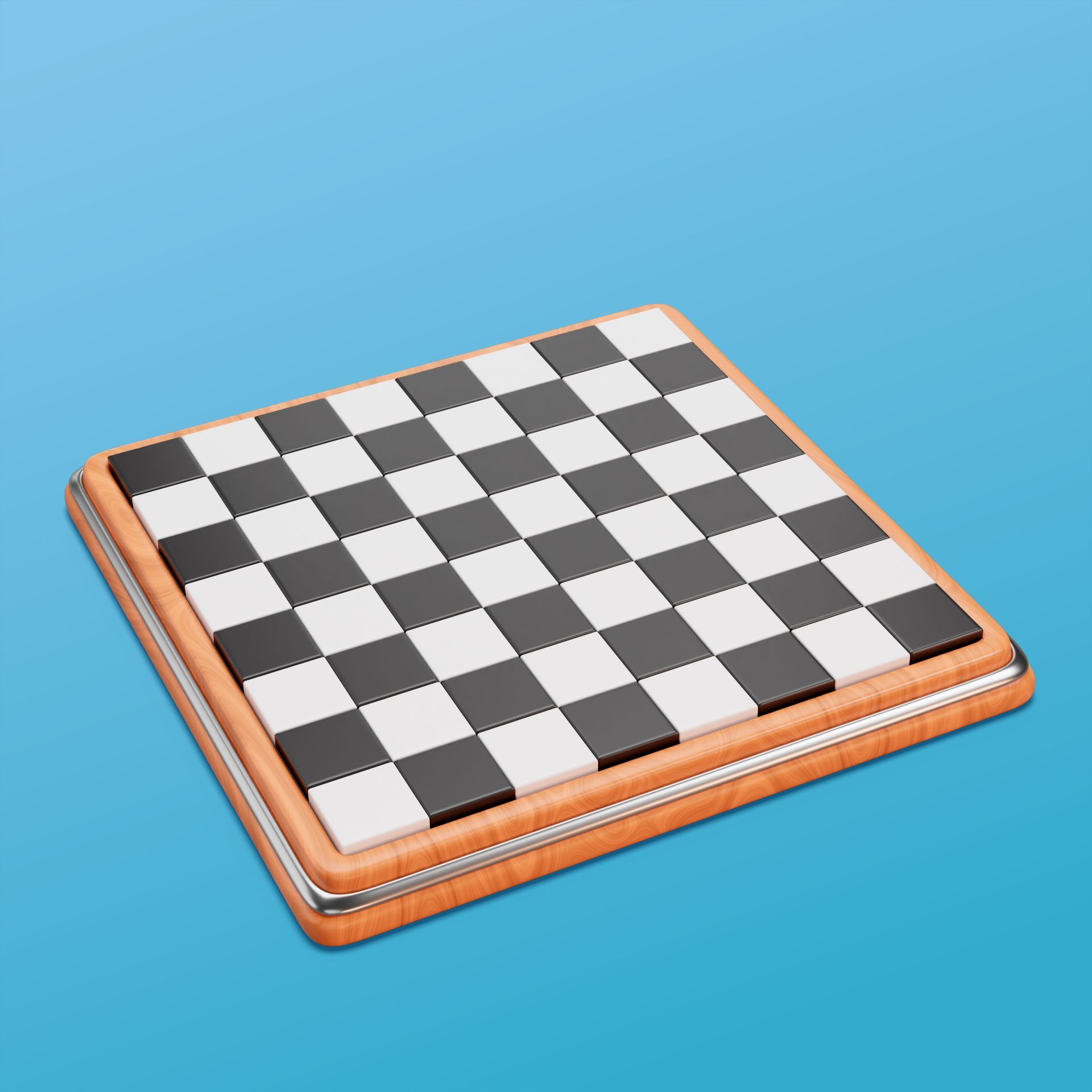 A black and white checkered chess board on a blue background