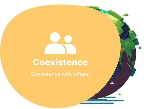 A yellow circle with two people on it and the words coexistence coexistence with others.