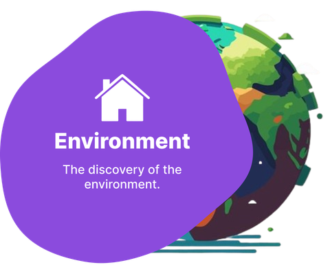 A purple circle with a house on it and the words environment the discovery of the environment.