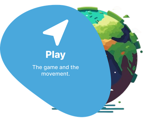 A blue circle with the words play the game and the movement on it
