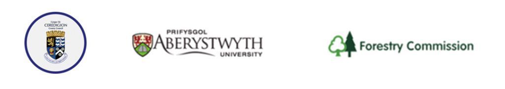 University and commission logos: Aberystwyth University and Forestry Commission on a white banner.