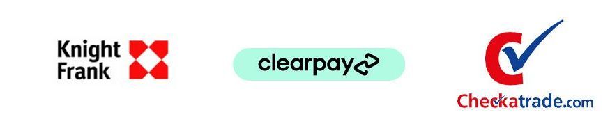 Knight Frank, clearpay, and Checkatrade logos on a white background